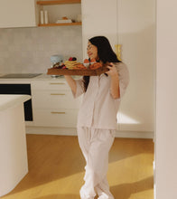 Load image into Gallery viewer, The Goodnight Society Sand and White Stripes Shirt and Pants Pyjama set 100% Cotton