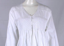 Load image into Gallery viewer, AL/ND-511 WHT Alice &amp; Lily cotton full length winter nightie with smocked yoke and laced hem and long sleeve white