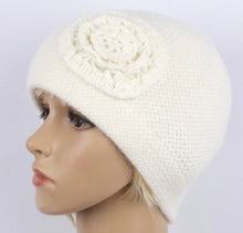 Load image into Gallery viewer, Head Start warm flower trim wool/angora blend knit hat grey STYLE : HS6107/ Grey or White