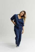 Load image into Gallery viewer, The Good Night Society Muslin Cotton Midnight Navy Shirt and Pants Pj Set