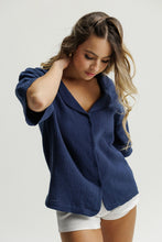 Load image into Gallery viewer, The Good Night Society Muslin Cotton Midnight Navy Shirt and Pants Pj Set