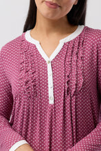 Load image into Gallery viewer, Yuu Bordeaux Tulip Ruffle Long Sleeve Winter Nightie Y326T6