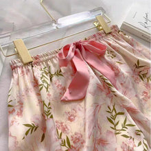 Load image into Gallery viewer, Pink Floral Satin Pajama Set – Premium Ice Silk Feel with Pockets