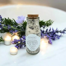 Load image into Gallery viewer, Anoint lavender and patchouli Bathsalts in a bottle